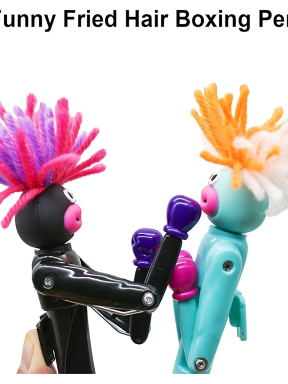 Novelty Boxing Pen with Yarn Hair - Choose 1 Black Or Teal Blue